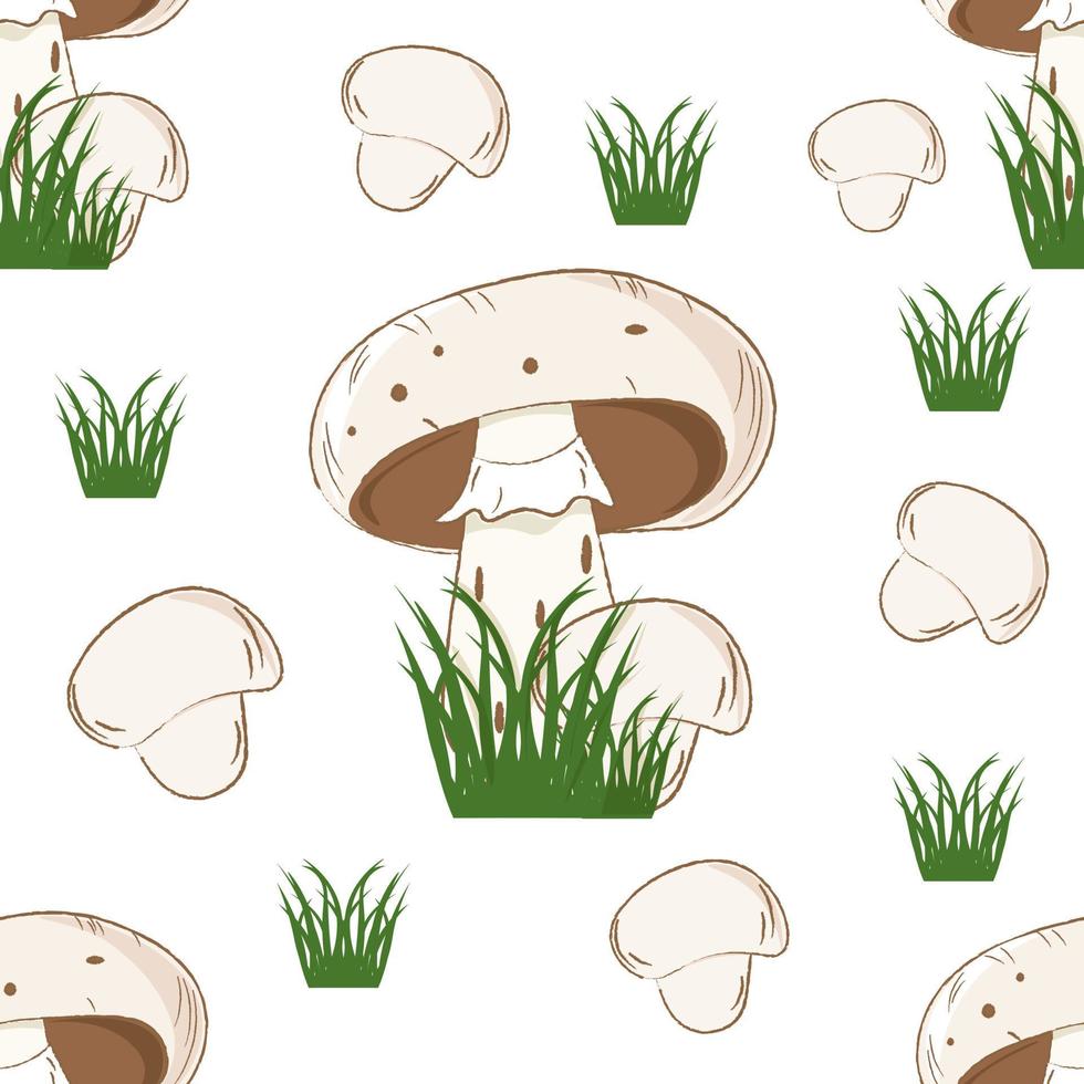 naadloos patroon met champignons en gras vector