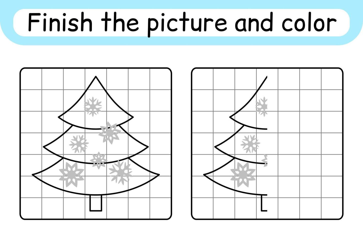 compleet de afbeelding Kerstmis boom. kopiëren de afbeelding en kleur. af hebben de afbeelding. kleur boek. leerzaam tekening oefening spel voor kinderen vector