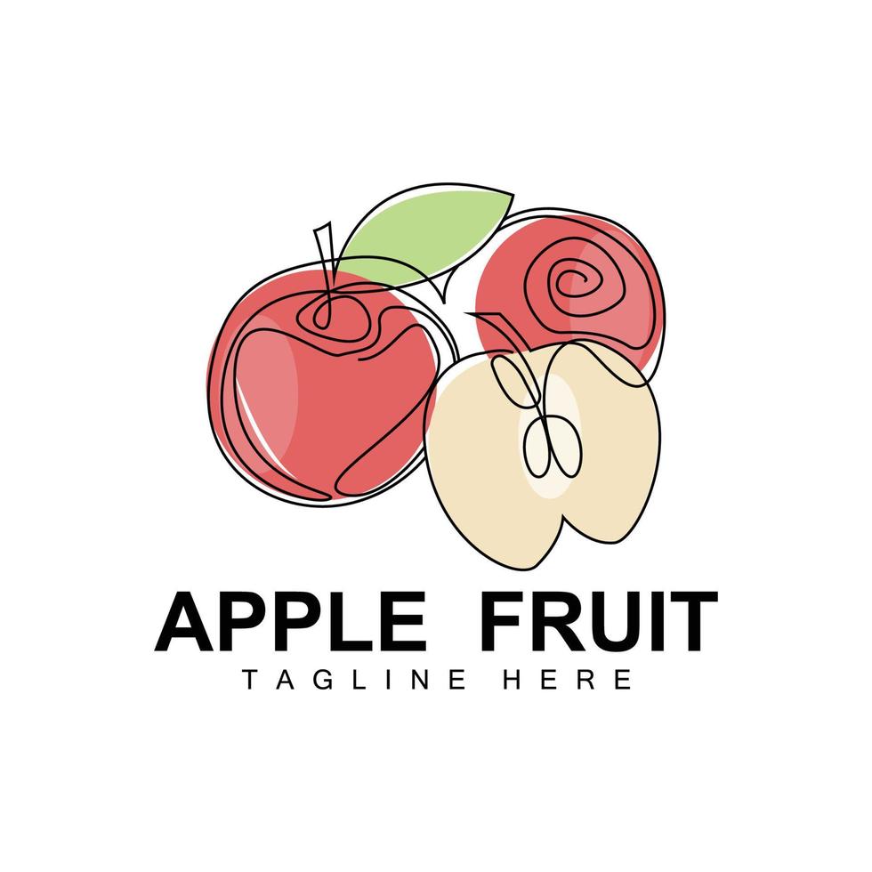 appel logo ontwerp, fruit vector met lijn kunst stijl, fruit en tuin icoon illustratie sjabloon fruit winkel merk producten