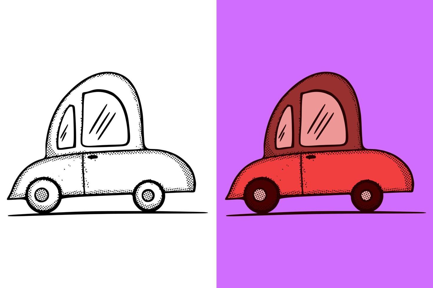rood auto illustratie hand- getrokken tekenfilm wijnoogst stijl vector