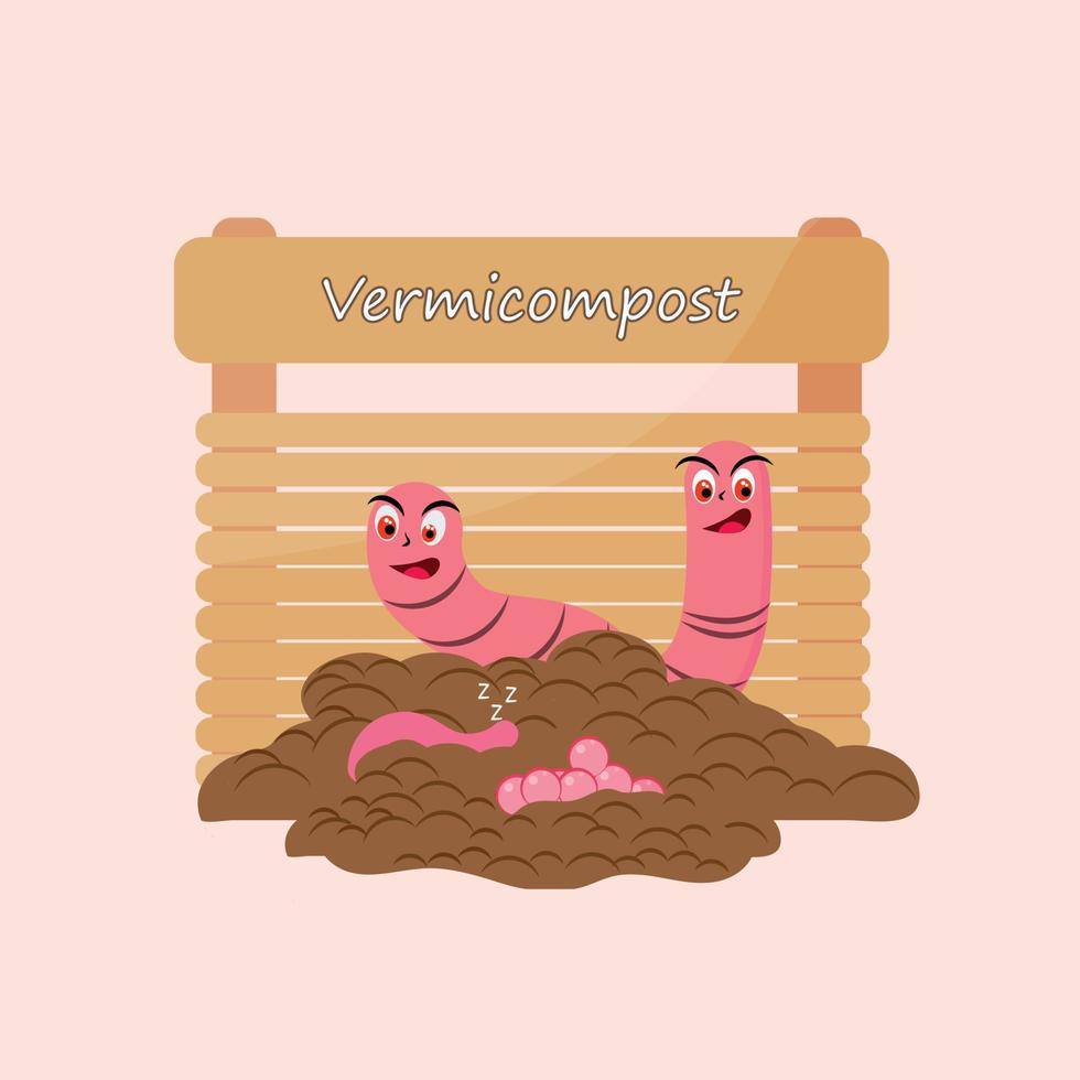 tekenfilm van schattig wormen voor vermicompost. biologisch landbouw concept. grappig tekenfilm karakters, hand- getrokken vector illustratie