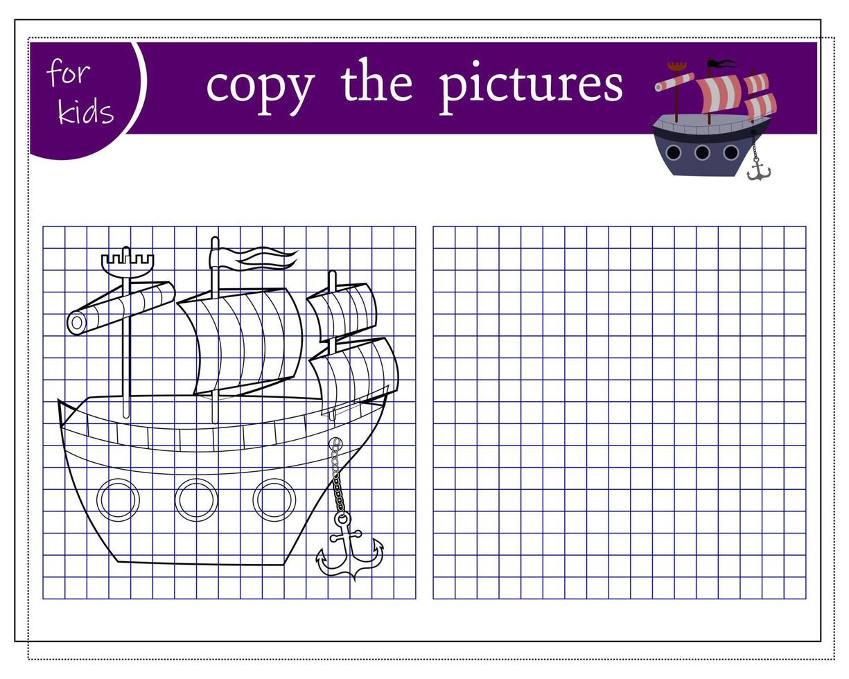 kopiëren de afbeelding, leerzaam spellen voor kinderen, piraat schip. vector geïsoleerd Aan een wit achtergrond.