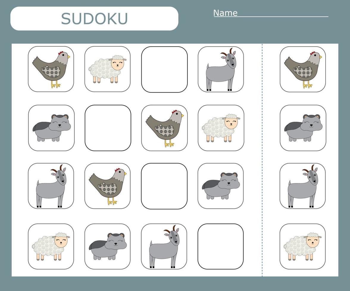 sudoku-spel voor kinderen met wilde huisdieren. activiteitenblad voor kinderen. vector