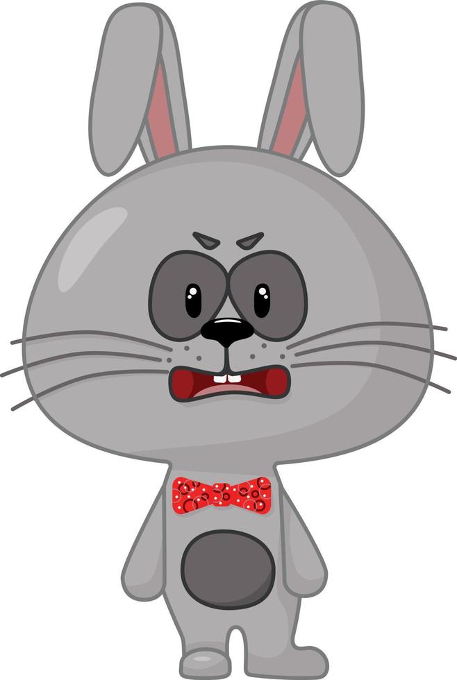een grijs konijn met een rood boog. vector illustratie.