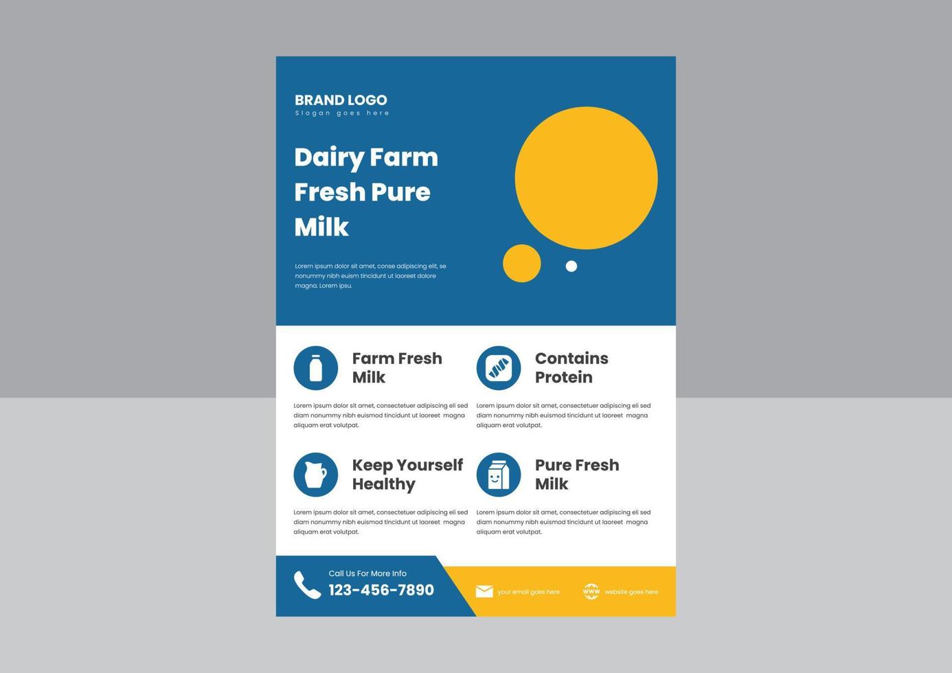 zuiver kakelvers melk levering folder poster brochure ontwerp sjabloon. zuivel kakelvers melk folder poster ontwerp. vector