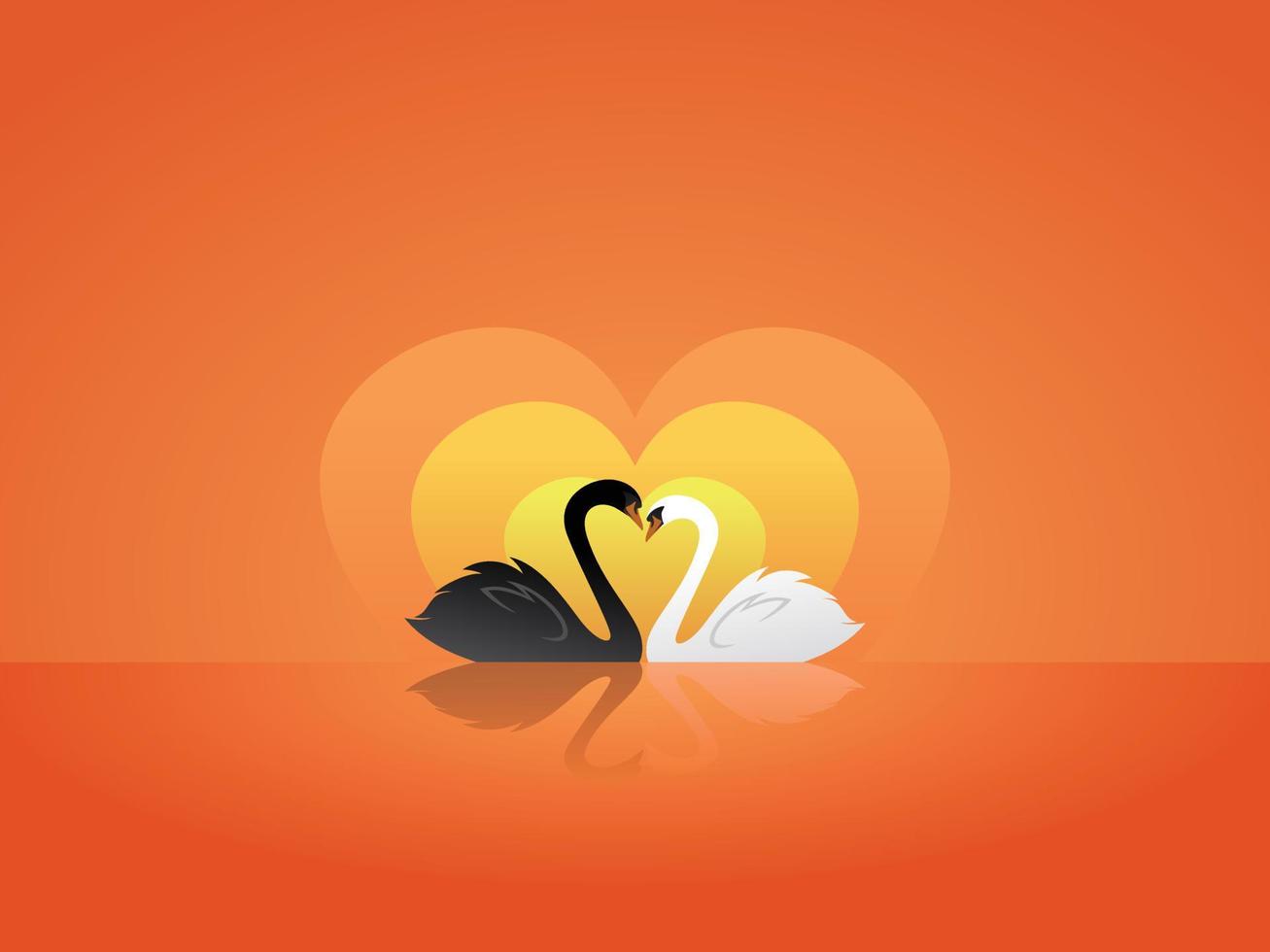 zwart en wit zwaan in liefde zonsondergang Valentijnsdag dag vector illustratie