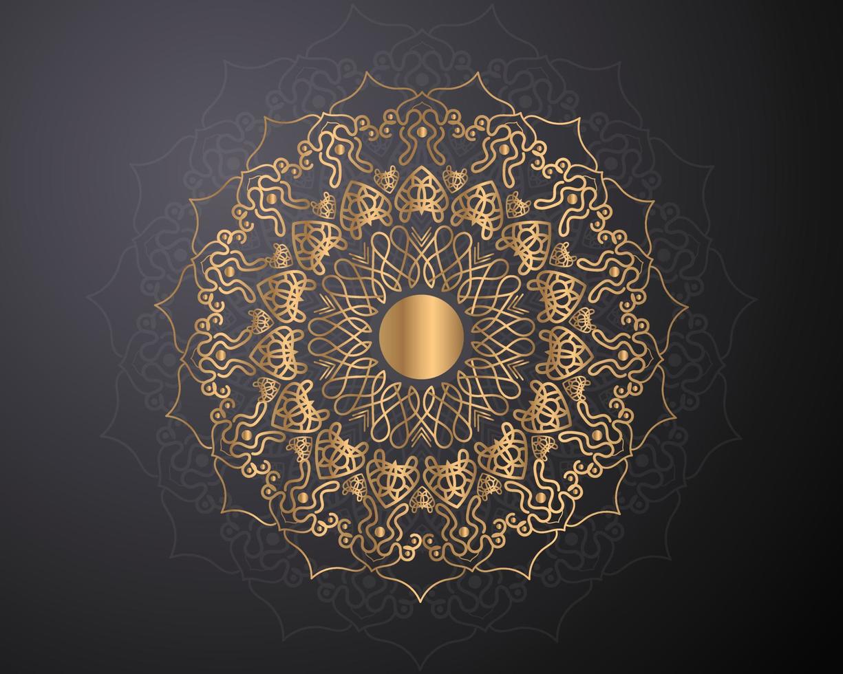 Boheems mandala afdrukken, anti stress kleur boek, tatoeëren ontwerp oosters of Indisch, Islamitisch mysterieus hand- getrokken ornament voor meditatie of yoga vector illustratie. goud kleur