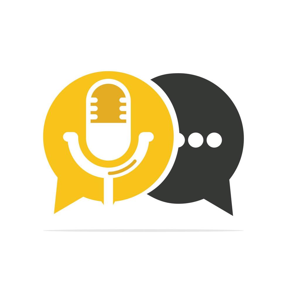 podcast talk vector logo ontwerp. chat-logo-ontwerp gecombineerd met podcast-microfoon.