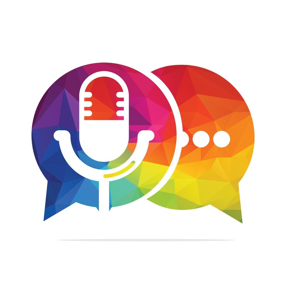 podcast talk vector logo ontwerp. chat-logo-ontwerp gecombineerd met podcast-microfoon.