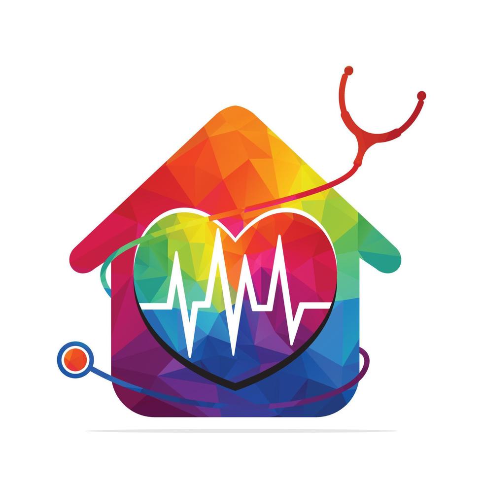 huis kliniek medisch vector logo ontwerp. stethoscoop en hart ritme logo vector ontwerp.
