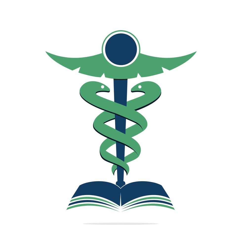 caduceus boek medisch logo vector ontwerp. medisch boek concept vector sjabloon ontwerp.