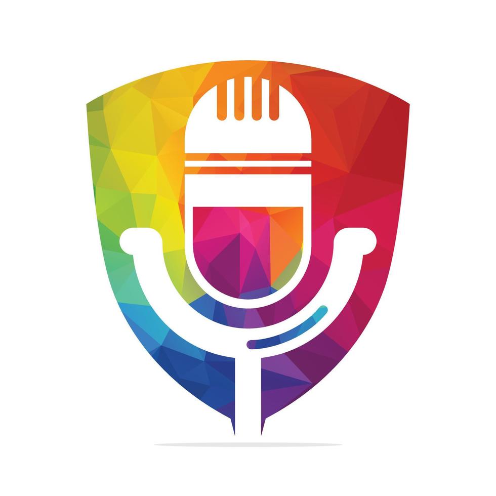 podcast logo ontwerp. studio tafel microfoon met uitzending icoon ontwerp. vector