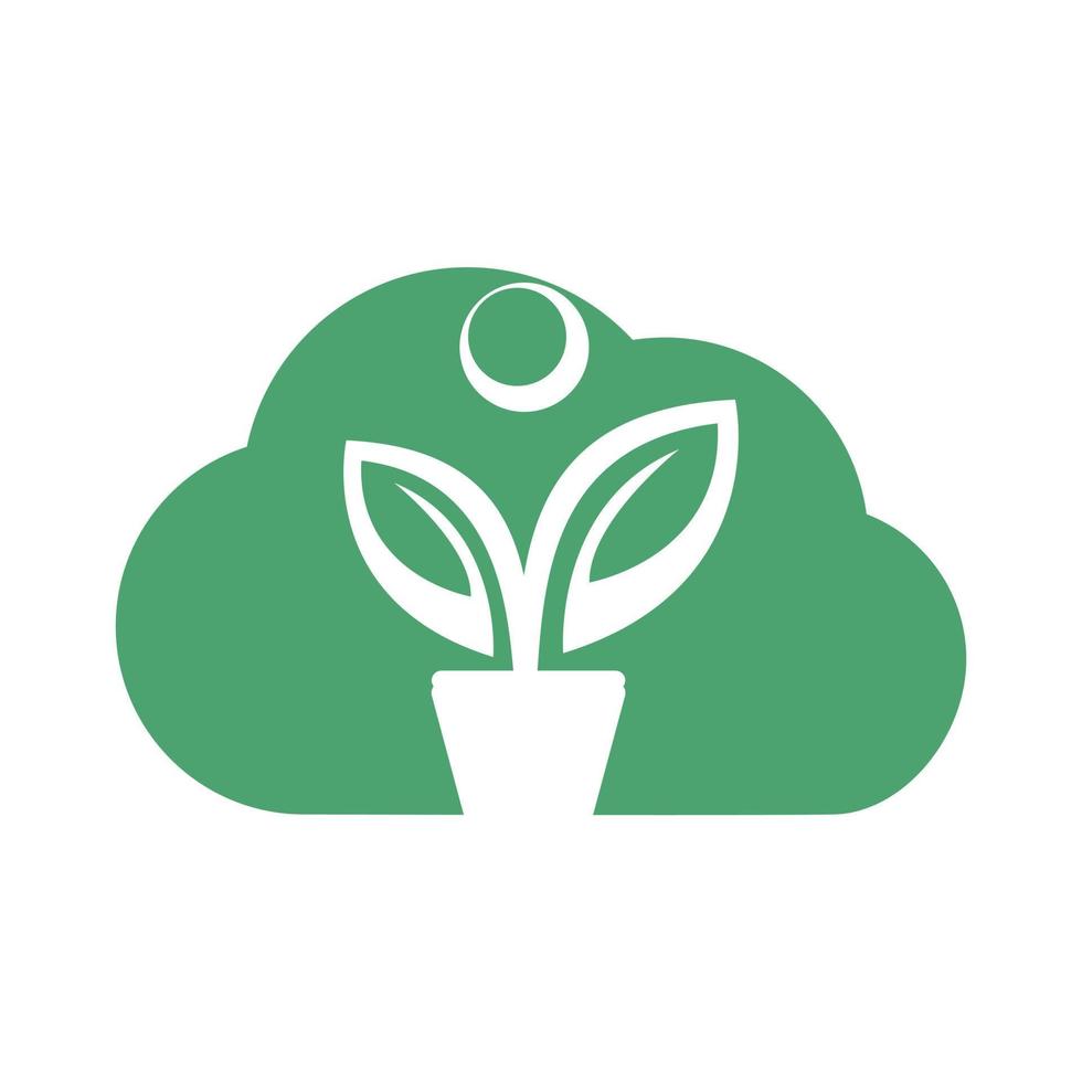 bloem pot en fabriek logo Aan wolk. menselijk groei vector logo.