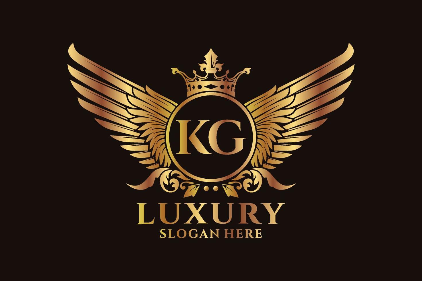 luxe Koninklijk vleugel brief kg kam goud kleur logo vector, zege logo, kam logo, vleugel logo, vector logo sjabloon.