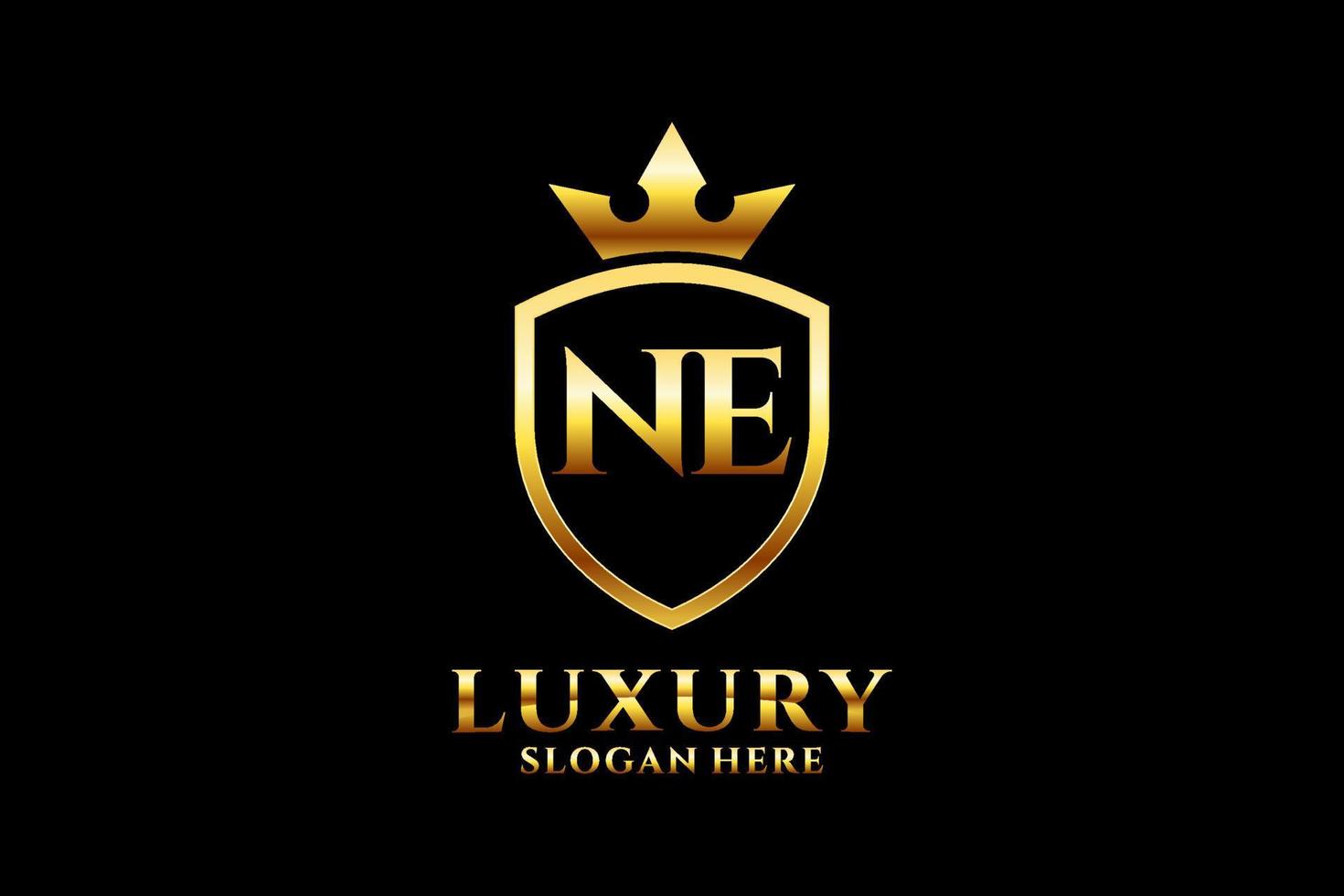 eerste ne elegant luxe monogram logo of insigne sjabloon met scrollt en Koninklijk kroon - perfect voor luxueus branding projecten vector