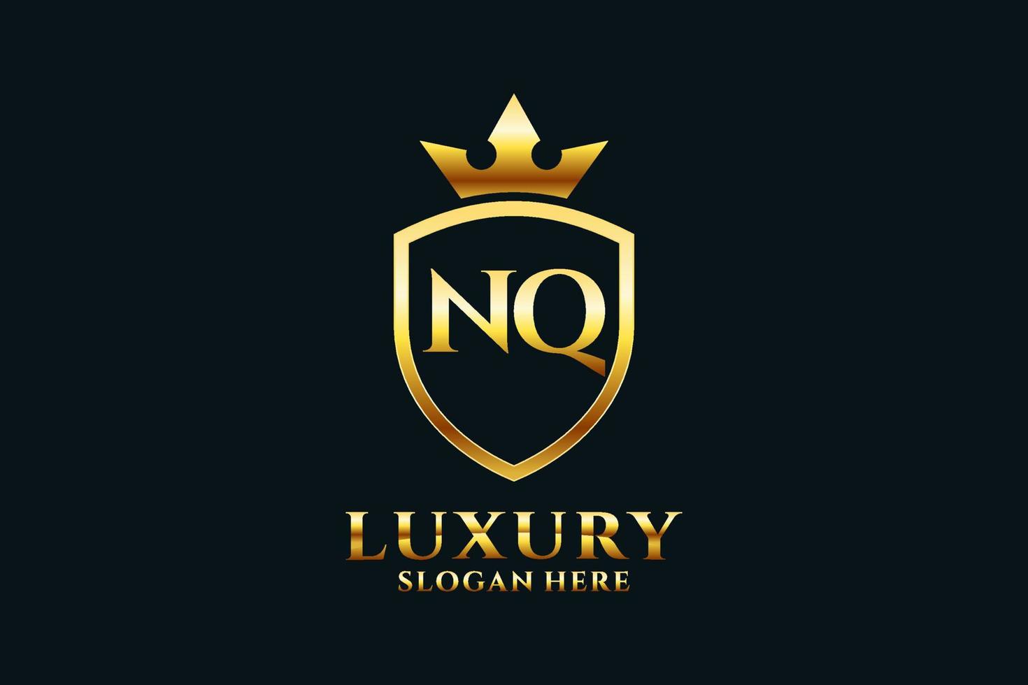 eerste nq elegant luxe monogram logo of insigne sjabloon met scrollt en Koninklijk kroon - perfect voor luxueus branding projecten vector