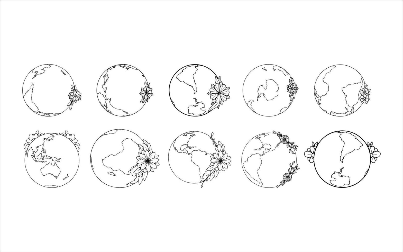 decoratie wereldbol met bloemen illustraties verzameling vector