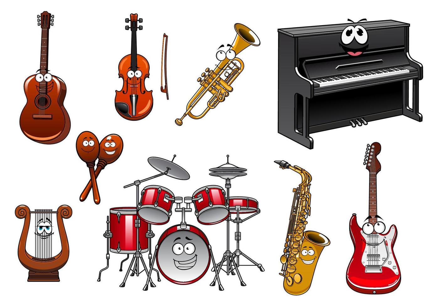 grappig musical instrumenten tekenfilm tekens vector