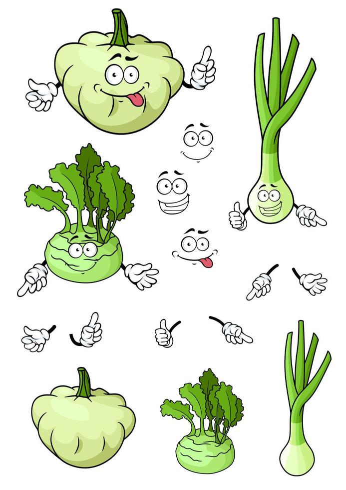 tekenfilm ui, squash, koolraap groenten vector