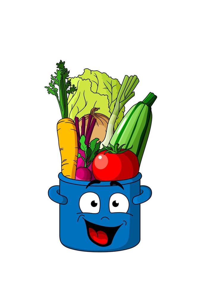 gezond vers groenten in blauw pot vector
