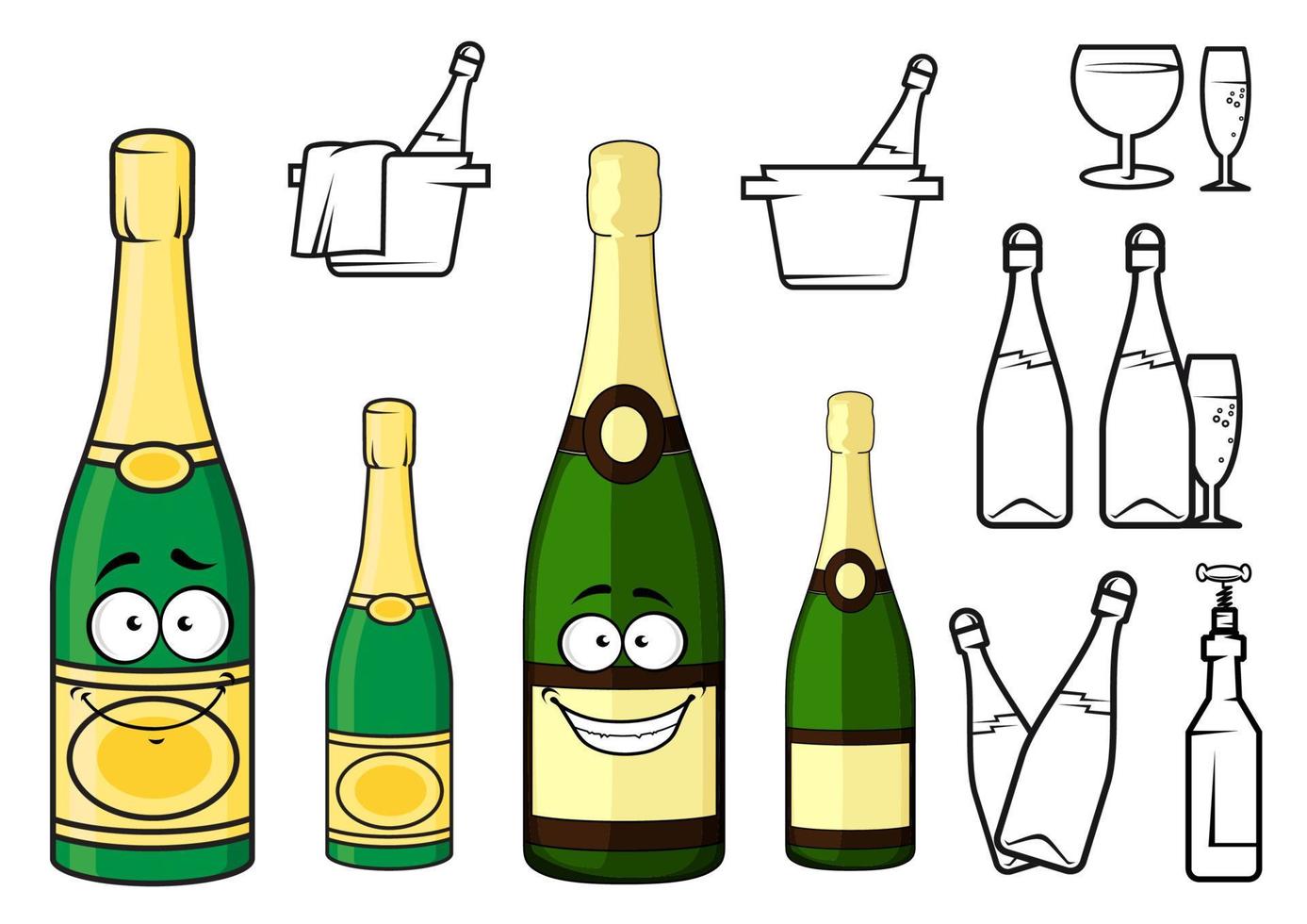 Champagne flessen tekenfilm tekens en pictogrammen vector