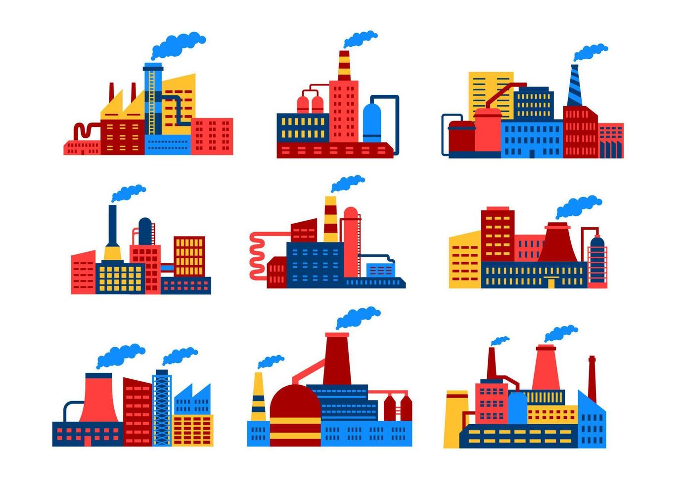 industrieel gebouwen vlak pictogrammen vector