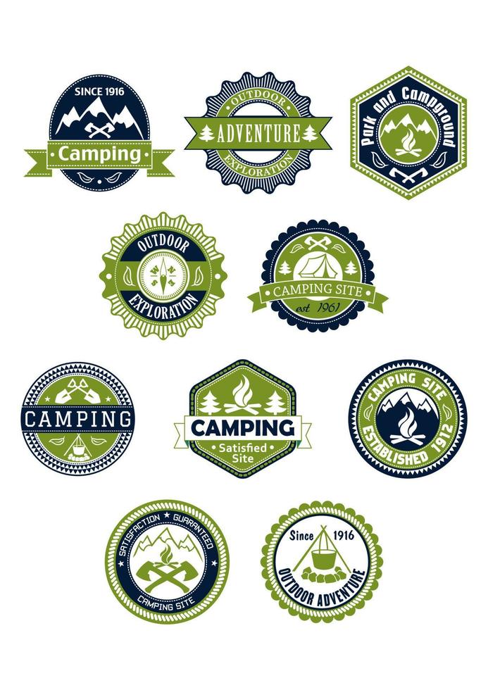camping en reizen pictogrammen of badges vector
