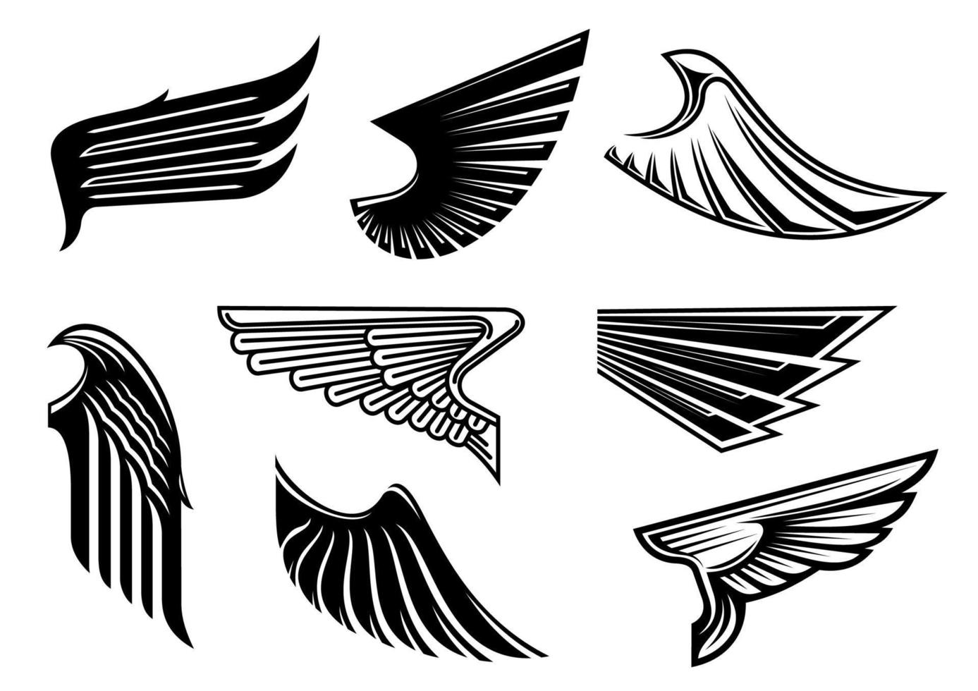 zwart heraldisch en tribal Vleugels elementen vector