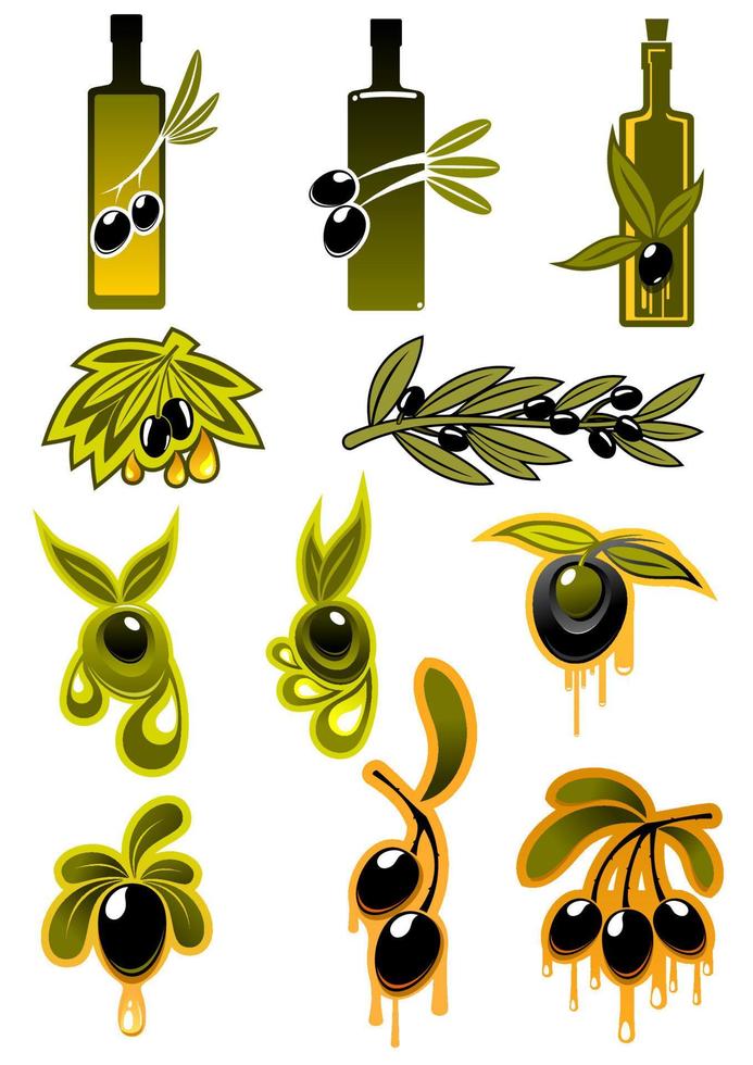 olijven en olijf- olie pictogrammen vector