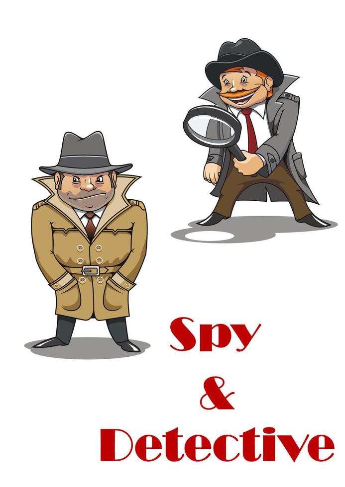detective en spion Mens tekenfilm tekens vector