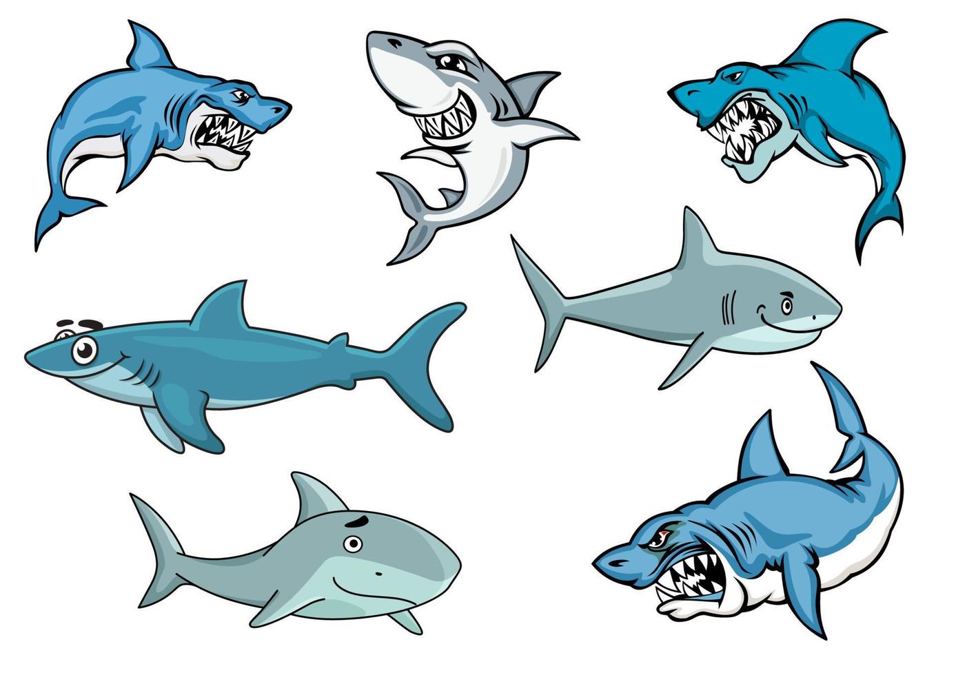 tekenfilm haaien met divers uitdrukkingen vector