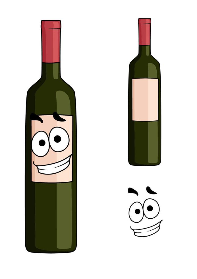 tekenfilm fles van rood wijn met een glimlachen gezicht vector