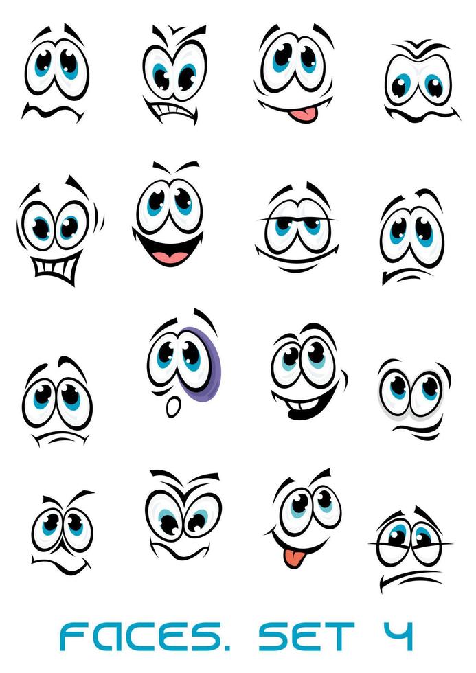 tekenfilm gezichten reeks met veel emoties vector