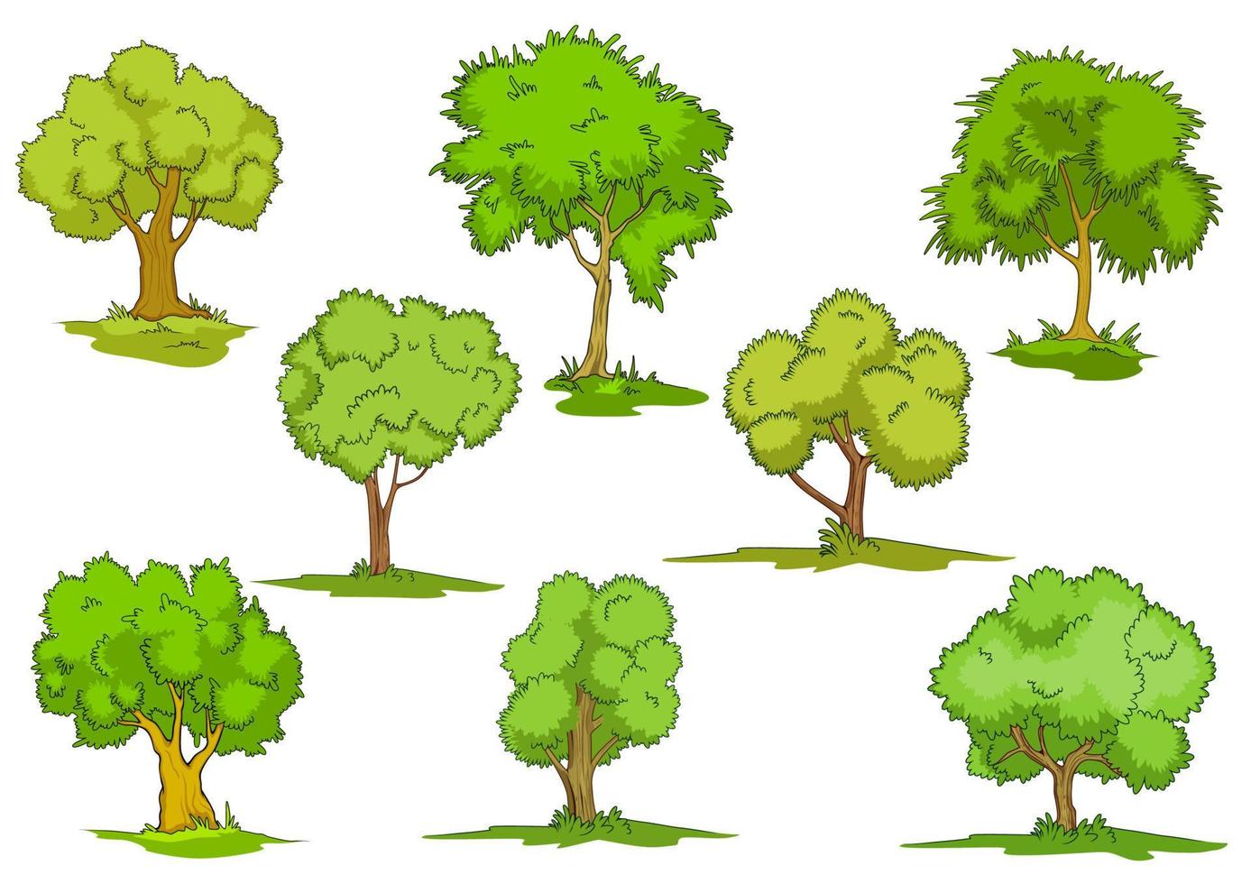 reeks van bladerrijk groen bomen vector