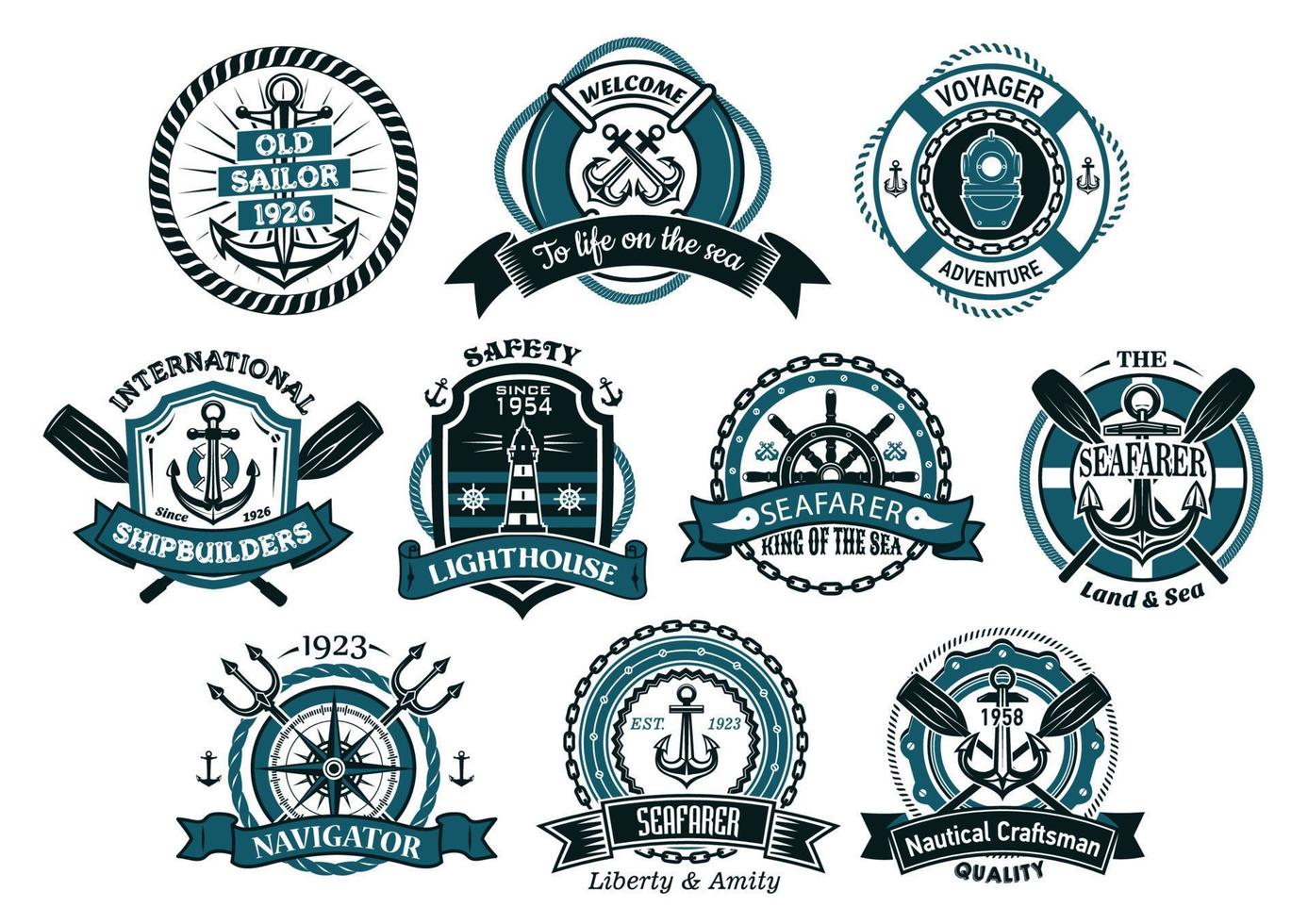 creatief zeevarenden of nautische logos en banners vector