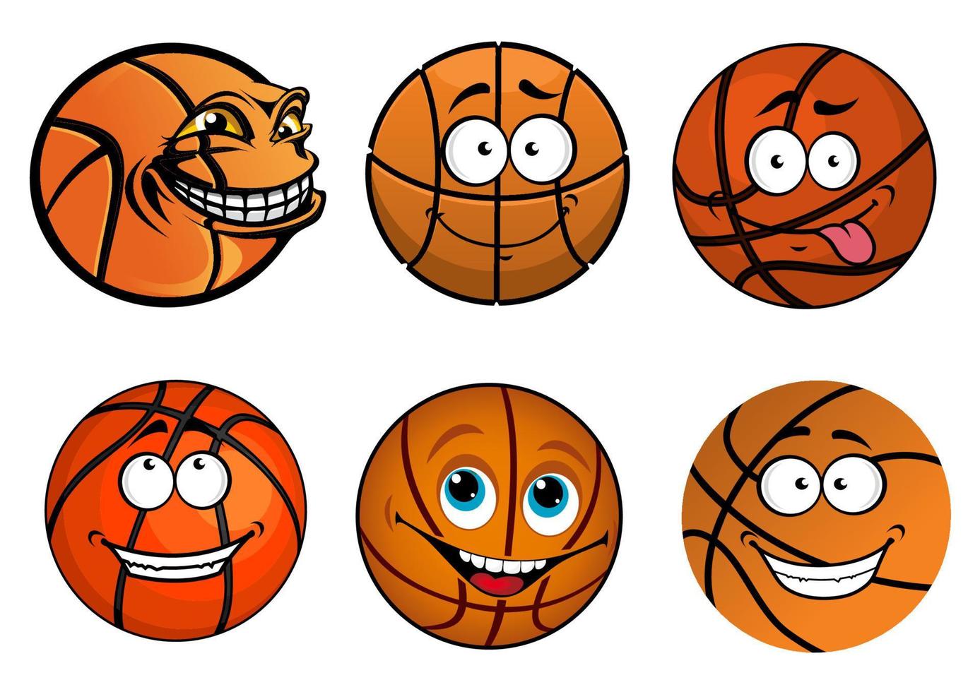 tekenfilm gelukkig traditioneel vormig basketbal ballen tekens vector