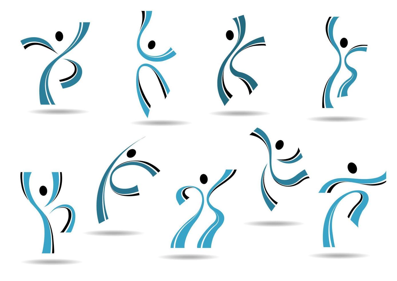 reeks van gestileerde blauw pictogrammen van dansen mensen vector