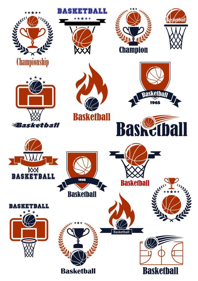 basketbal emblemen met sport- heraldisch elementen vector