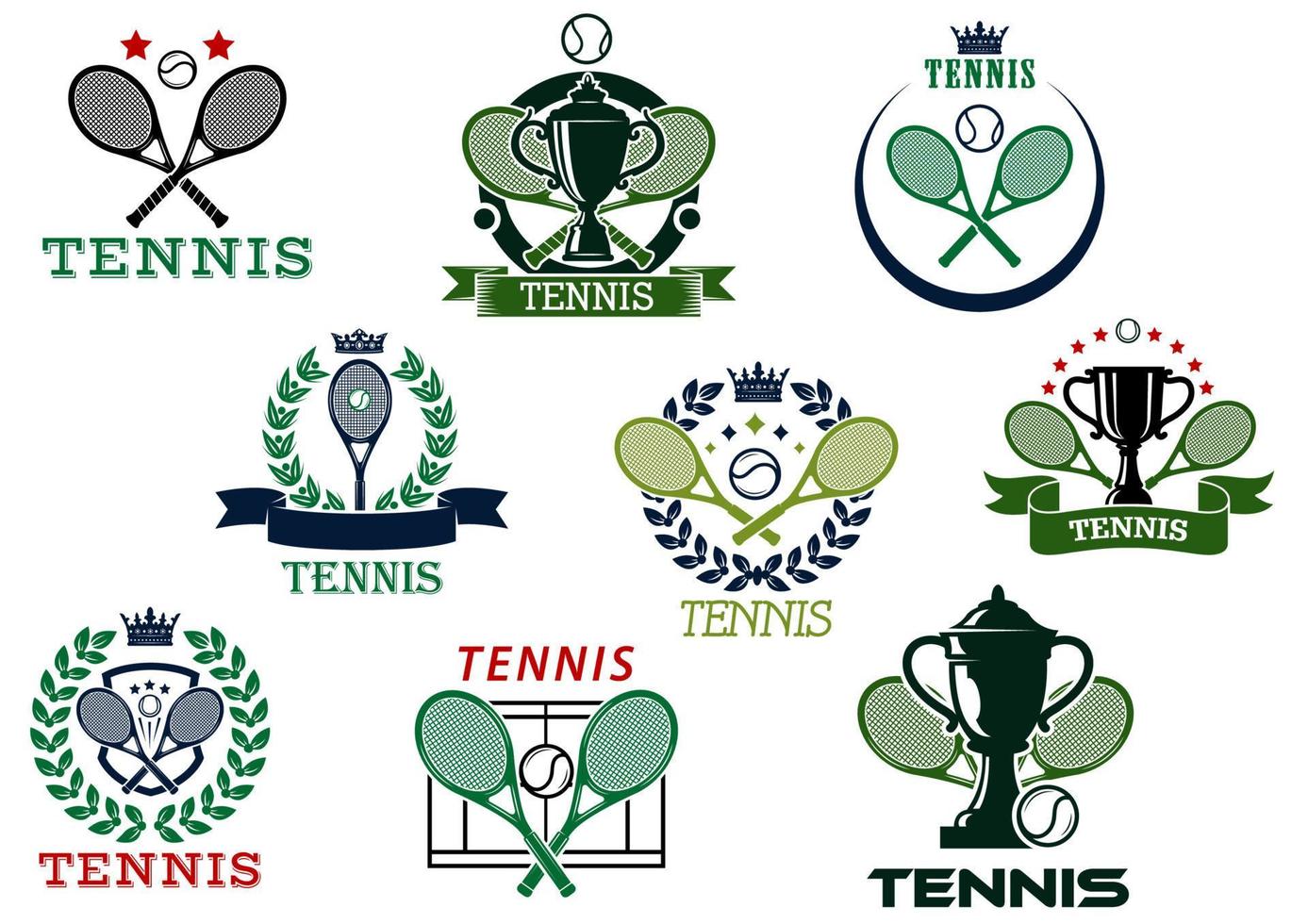 tennis emblemen met uitrusting en heraldisch elementen vector