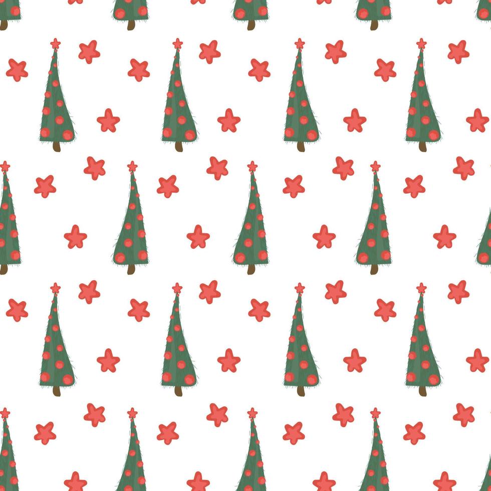 naadloos patroon met versierd Kerstmis bomen en sterren vector illustratie