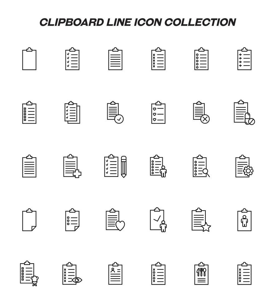 schrijven bord lijn icoon set. verzameling van bewerkbare beroertes voor web plaatsen, toepassingen, advertenties. lijn pictogrammen van divers klemborden voor opleiding, Universiteit, werk en bedrijf vector