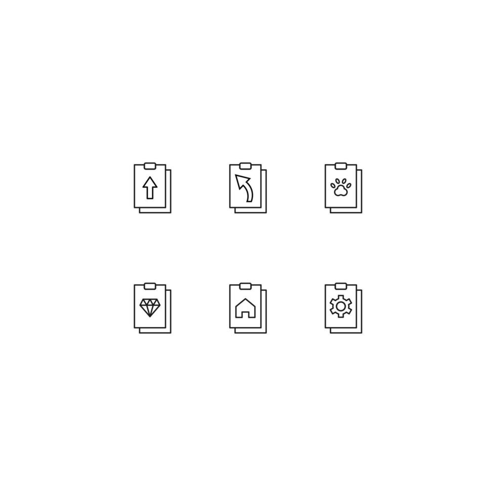 lijn icoon verzameling van vector tekens en monochroom symbolen getrokken met zwart dun lijn. geschikt voor winkel, plaatsen, apps. pictogrammen van pijlen, poot, versnelling, huis, juweel Aan klembord