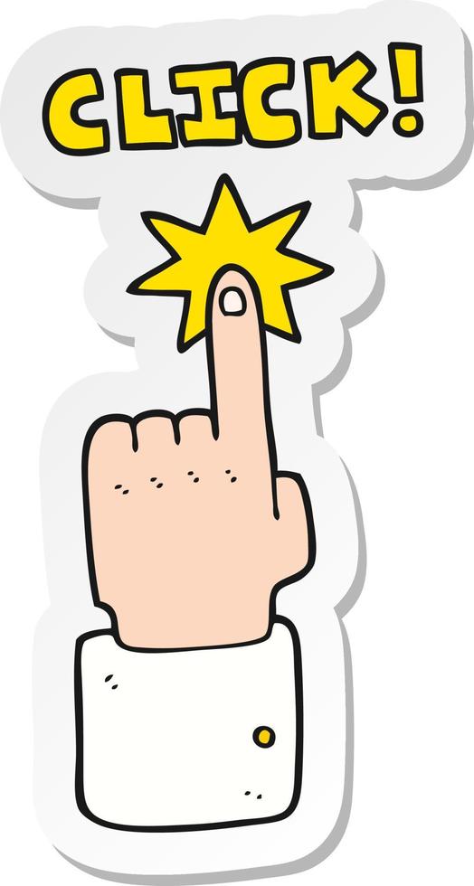 sticker van een tekenfilm Klik teken met vinger vector