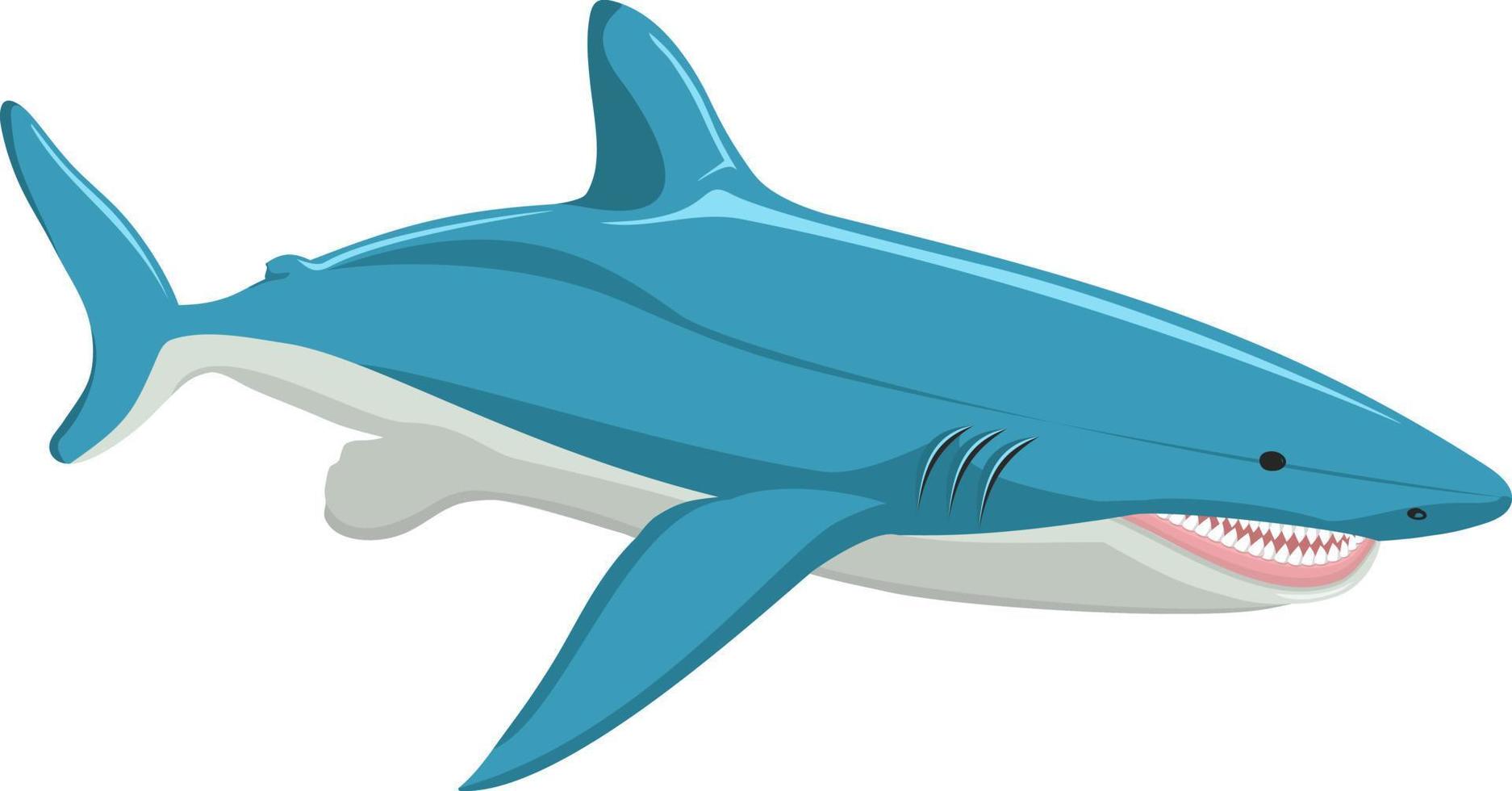 Super goed haai. haai met Open mond en groot tanden. vector illustratie in vlak of tekenfilm stijl