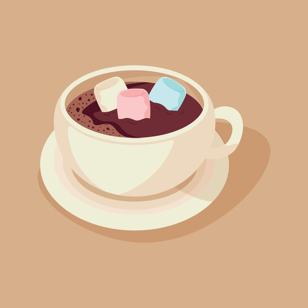 een kop van heet cacao met marshmallows. herfst humeur. vector