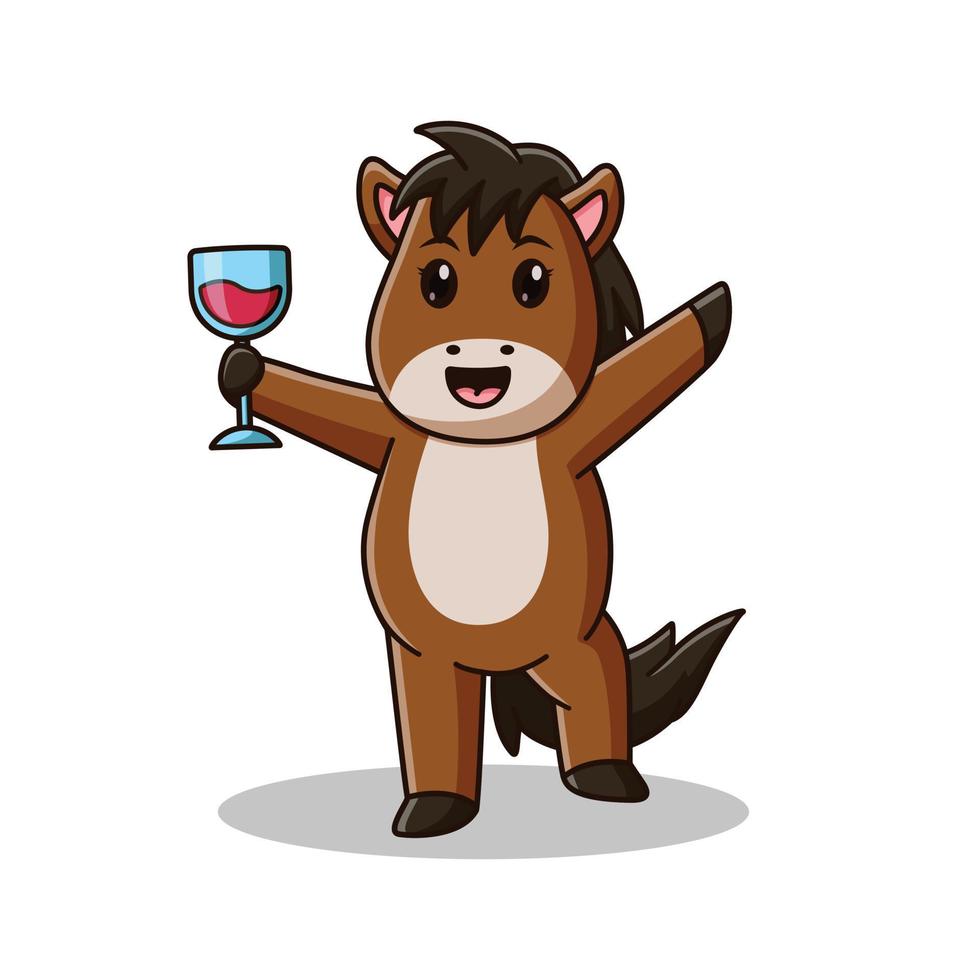 schattig paard tekenfilm Holding een glas van drankje. paard icoon concept. vlak tekenfilm stijl. geschikt voor web landen bladzijde, banier, folder, sticker, kaart vector