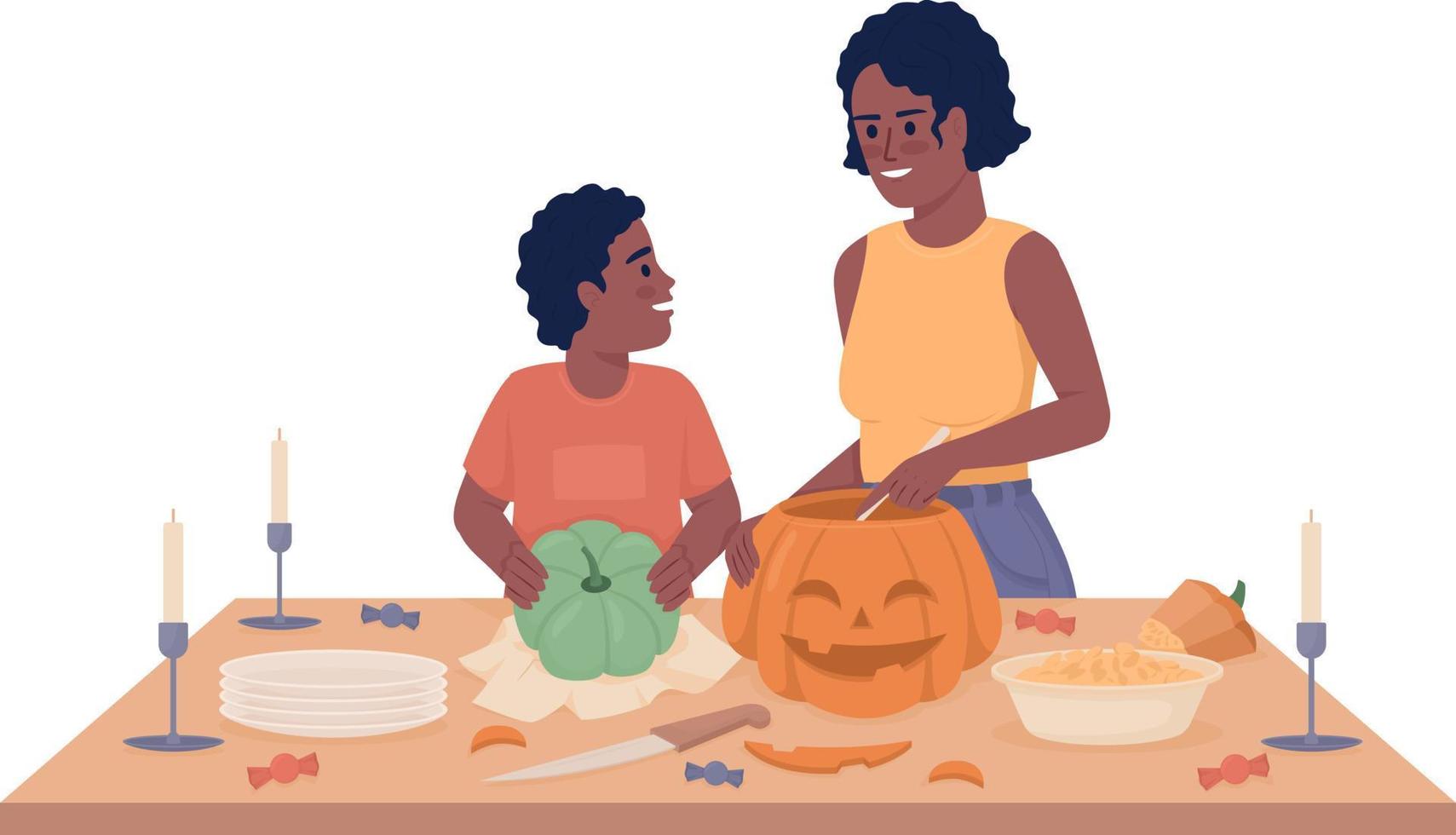 maken pompoen lantaarn semi vlak kleur vector karakters. bewerkbare figuren. vol lichaam mensen Aan wit. halloween voorbereidende werkzaamheden gemakkelijk tekenfilm stijl illustratie voor web grafisch ontwerp en animatie