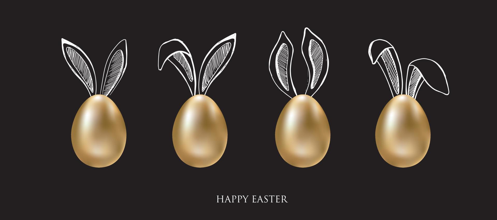 gelukkig Pasen. set van konijnen oren. gouden eieren. hand getekende illustratie. vector