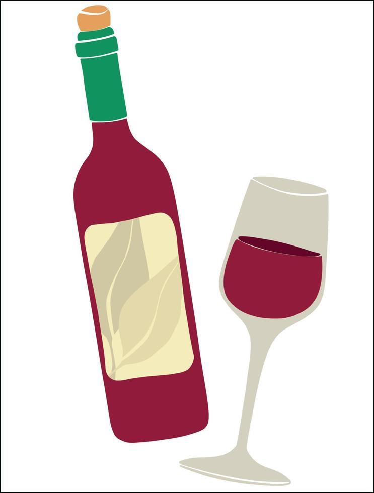een fles van rood wijn en een gevulde glas. Italië vector illustratie. vector illustratie ontwerp. geïsoleerd achtergrond. vlak ontwerp.