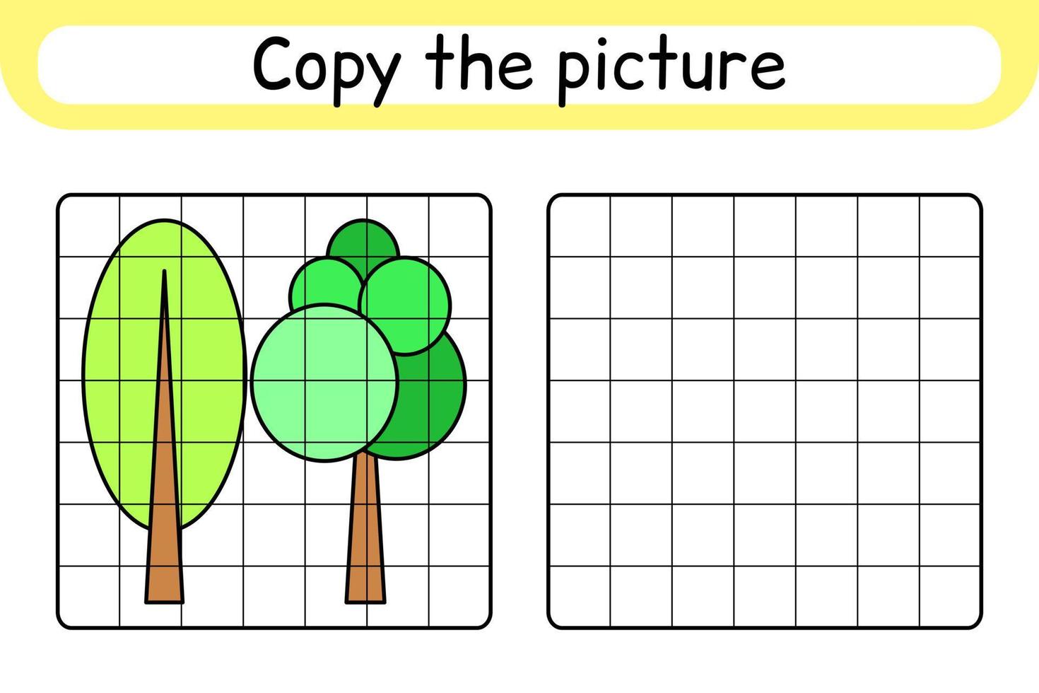 kopiëren de afbeelding en kleur boom. compleet de afbeelding. af hebben de afbeelding. kleur boek. leerzaam tekening oefening spel voor kinderen vector